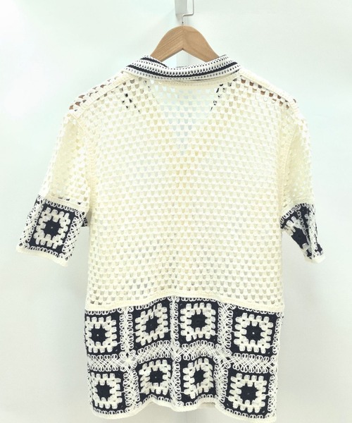 DOUBLE STEAL（ダブルスティール）の「DSクロシェ編みレトロ配色ニット半袖シャツ（Tシャツ/カットソー・メンズ・アイボリー/グレー/ブラウン/ホワイト・FREE）」の5枚目の写真