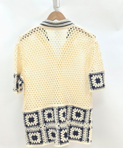 DOUBLE STEAL（ダブルスティール）の「DSクロシェ編みレトロ配色ニット半袖シャツ（Tシャツ/カットソー・メンズ・アイボリー/グレー/ブラウン/ホワイト・FREE）」の6枚目の写真