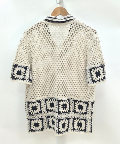 DOUBLE STEAL（ダブルスティール）の「DSクロシェ編みレトロ配色ニット半袖シャツ（Tシャツ/カットソー・メンズ・アイボリー/グレー/ブラウン/ホワイト・FREE）」の7枚目の写真