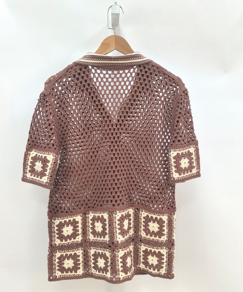 DOUBLE STEAL（ダブルスティール）の「DSクロシェ編みレトロ配色ニット半袖シャツ（Tシャツ/カットソー・メンズ・アイボリー/グレー/ブラウン/ホワイト・FREE）」の8枚目の写真