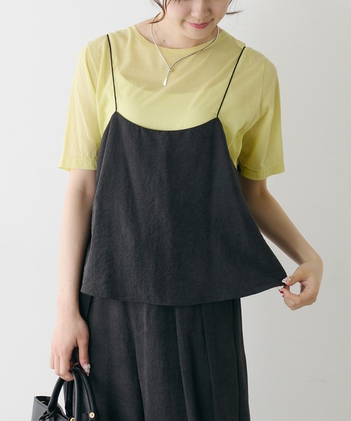 PUAL CE CIN(ピュアルセシン)の「シアーシンプルTシャツ(Tシャツ/カットソー・レディース・サックスブルー/ブラック/サーモンピンク/イエロー/オフホワイト・FREE)」の4枚目の写真