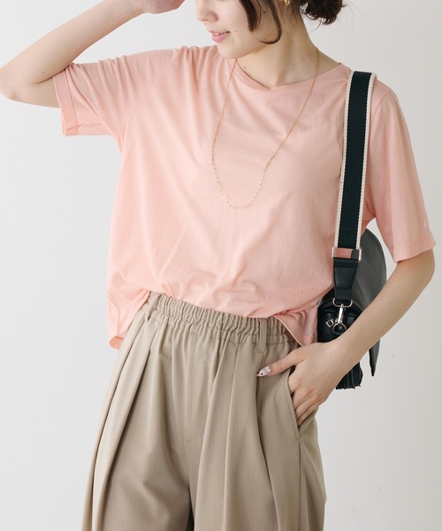 PUAL CE CIN(ピュアルセシン)の「シアーシンプルTシャツ(Tシャツ/カットソー・レディース・サックスブルー/ブラック/サーモンピンク/イエロー/オフホワイト・FREE)」の5枚目の写真