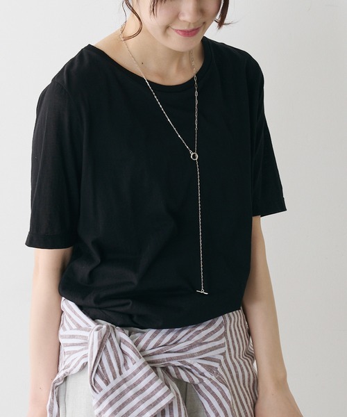 PUAL CE CIN(ピュアルセシン)の「シアーシンプルTシャツ(Tシャツ/カットソー・レディース・サックスブルー/ブラック/サーモンピンク/イエロー/オフホワイト・FREE)」の1枚目の写真
