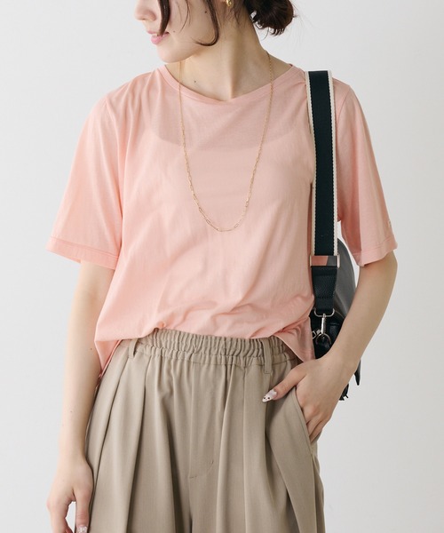 PUAL CE CIN(ピュアルセシン)の「シアーシンプルTシャツ(Tシャツ/カットソー・レディース・サックスブルー/ブラック/サーモンピンク/イエロー/オフホワイト・FREE)」の16枚目の写真