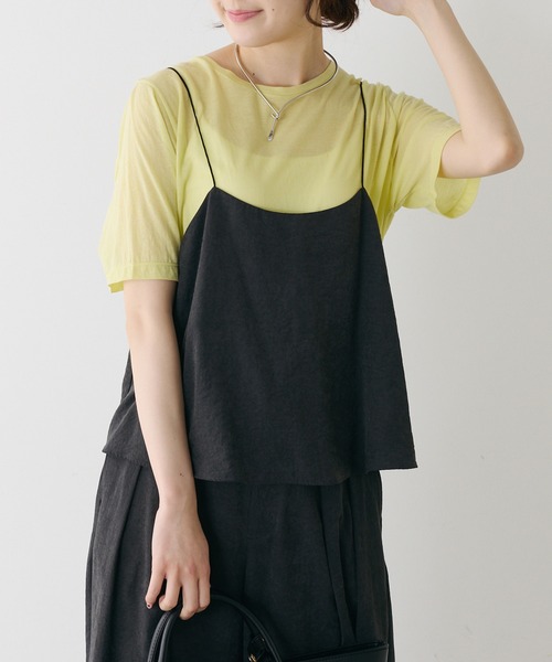 PUAL CE CIN(ピュアルセシン)の「シアーシンプルTシャツ(Tシャツ/カットソー・レディース・サックスブルー/ブラック/サーモンピンク/イエロー/オフホワイト・FREE)」の8枚目の写真