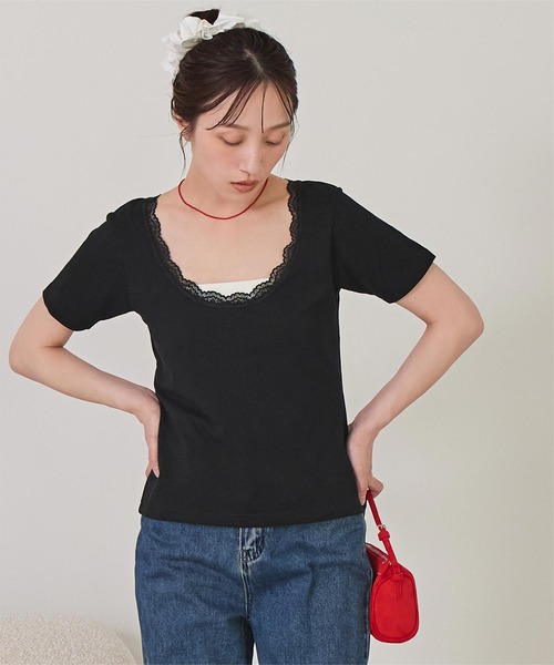 miette(ミエット)の「レース付きバックオープントップス(Tシャツ/カットソー・レディース・杢グレー/ブラック/オフホワイト・FREE)」の17枚目の写真