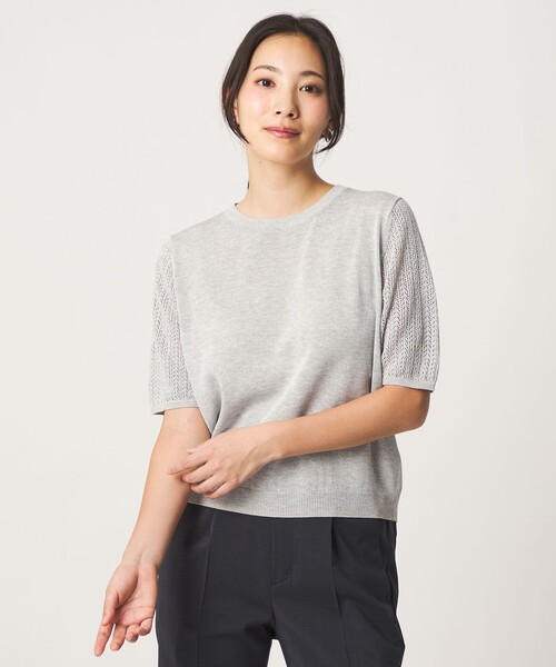 A DAY IN THE LIFE UNITED ARROWS(アデイインザライフユナイテッドアローズ)の「メッシュコンビ ショートスリーブニット ‐ウォッシャブル‐<A DAY IN THE LIFE>(ニット/セーター・レディース・ライトグレー/ダークグレー/イエロー/ロイヤルブルー/モカ/ピンク・FREE)」の2枚目の写真