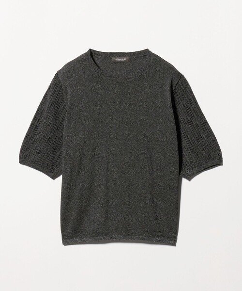 A DAY IN THE LIFE UNITED ARROWS(アデイインザライフユナイテッドアローズ)の「メッシュコンビ ショートスリーブニット ‐ウォッシャブル‐<A DAY IN THE LIFE>(ニット/セーター・レディース・ライトグレー/ダークグレー/イエロー/ロイヤルブルー/モカ/ピンク・FREE)」の3枚目の写真