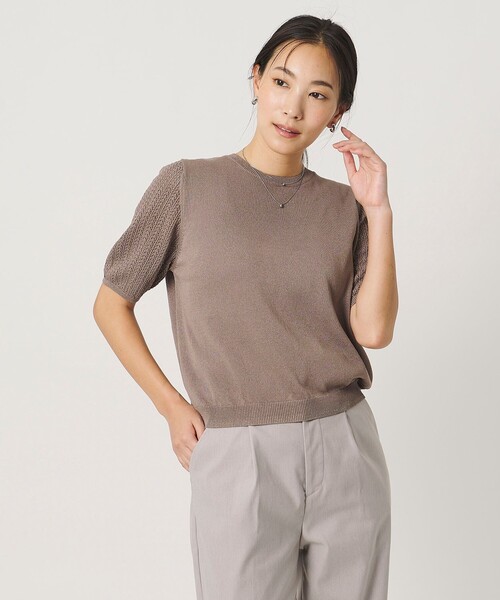 A DAY IN THE LIFE UNITED ARROWS(アデイインザライフユナイテッドアローズ)の「メッシュコンビ ショートスリーブニット ‐ウォッシャブル‐<A DAY IN THE LIFE>(ニット/セーター・レディース・ライトグレー/ダークグレー/イエロー/ロイヤルブルー/モカ/ピンク・FREE)」の4枚目の写真