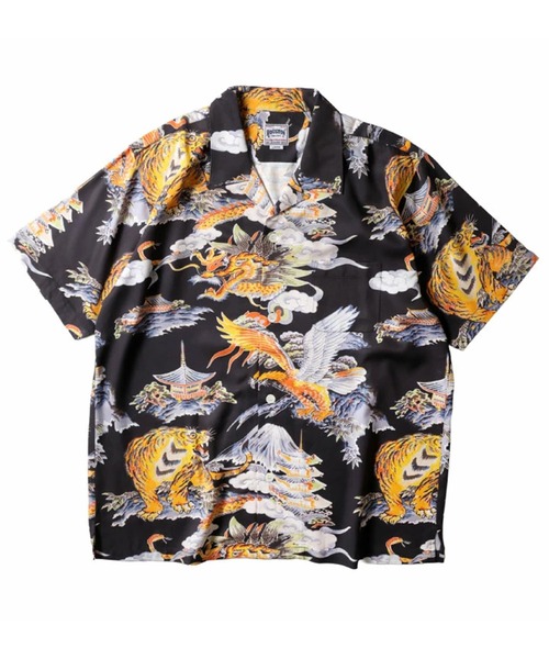 HOUSTON(ヒューストン)の「HOUSTON ヒューストン ALOHA SHIRT 三つ巴 アロハシャツ 半袖 / オープンカラーシャツ / 開襟シャツ(シャツ/ブラウス・メンズ・サックスブルー/ブラック/ミント・L/M/XL)」の1枚目の写真