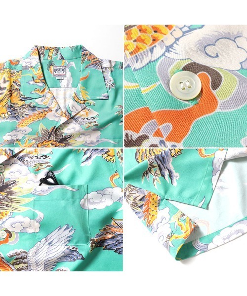 HOUSTON(ヒューストン)の「HOUSTON ヒューストン ALOHA SHIRT 三つ巴 アロハシャツ 半袖 / オープンカラーシャツ / 開襟シャツ(シャツ/ブラウス・メンズ・サックスブルー/ブラック/ミント・L/M/XL)」の9枚目の写真