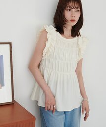 【WEB限定】肩フリルシャーリングプルオーバー