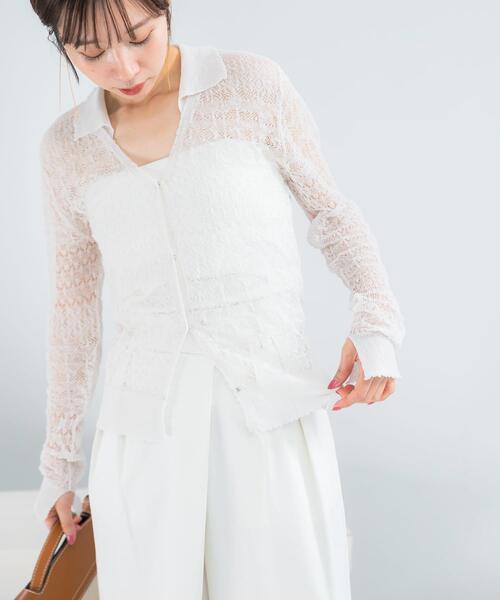 URBAN RESEARCH ROSSO WOMEN（アーバンリサーチ　ロッソ）の「リネン混クロシェニットカーディガン（カーディガン/ボレロ・レディース・グリーン系その他/ブラック/オフホワイト・FREE）」の2枚目の写真