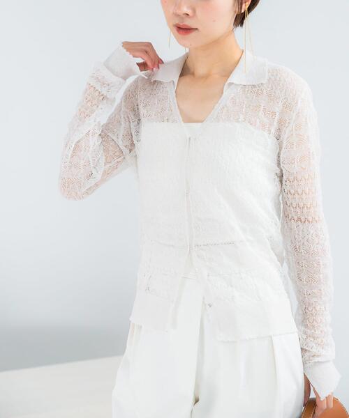 URBAN RESEARCH ROSSO WOMEN（アーバンリサーチ　ロッソ）の「リネン混クロシェニットカーディガン（カーディガン/ボレロ・レディース・グリーン系その他/ブラック/オフホワイト・FREE）」の4枚目の写真