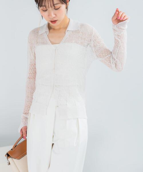 URBAN RESEARCH ROSSO WOMEN（アーバンリサーチ　ロッソ）の「リネン混クロシェニットカーディガン（カーディガン/ボレロ・レディース・グリーン系その他/ブラック/オフホワイト・FREE）」の5枚目の写真