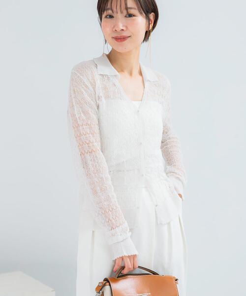 URBAN RESEARCH ROSSO WOMEN（アーバンリサーチ　ロッソ）の「リネン混クロシェニットカーディガン（カーディガン/ボレロ・レディース・グリーン系その他/ブラック/オフホワイト・FREE）」の7枚目の写真
