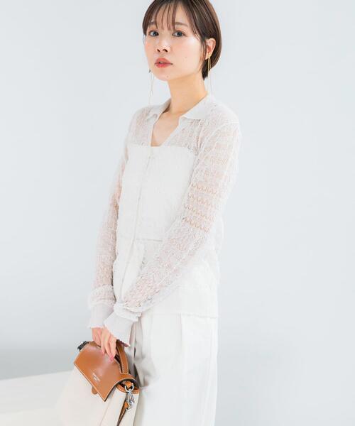 URBAN RESEARCH ROSSO WOMEN（アーバンリサーチ　ロッソ）の「リネン混クロシェニットカーディガン（カーディガン/ボレロ・レディース・グリーン系その他/ブラック/オフホワイト・FREE）」の8枚目の写真