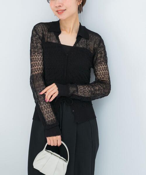 URBAN RESEARCH ROSSO WOMEN（アーバンリサーチ　ロッソ）の「リネン混クロシェニットカーディガン（カーディガン/ボレロ・レディース・グリーン系その他/ブラック/オフホワイト・FREE）」の12枚目の写真