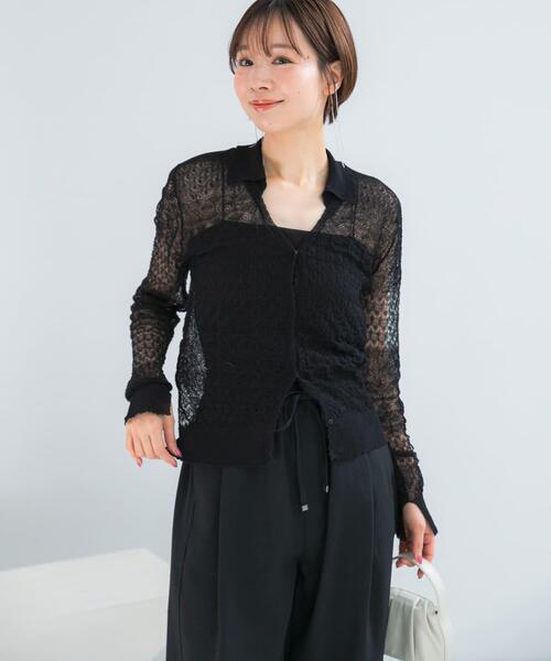 URBAN RESEARCH ROSSO WOMEN（アーバンリサーチ　ロッソ）の「リネン混クロシェニットカーディガン（カーディガン/ボレロ・レディース・グリーン系その他/ブラック/オフホワイト・FREE）」の13枚目の写真