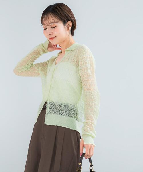 URBAN RESEARCH ROSSO WOMEN（アーバンリサーチ　ロッソ）の「リネン混クロシェニットカーディガン（カーディガン/ボレロ・レディース・グリーン系その他/ブラック/オフホワイト・FREE）」の21枚目の写真