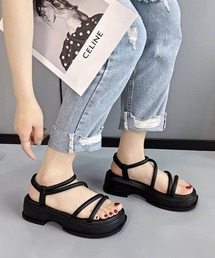 厚底クロスラインストラップサンダル