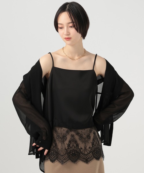 BAYFLOW（ベイフロー）の「[長さ調整可/トレンドアイテム]サテン裾レースキャミ（キャミソール・レディース・アイボリー/ブラック/オフホワイト・FREE）」の16枚目の写真