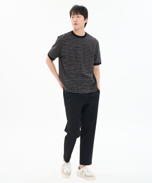 CUSTOMUS(カスタムアース)の「男性コットン100%先染ストライプミニハート刺繍半袖TシャツCXS26MKRT306 BLA(Tシャツ/カットソー・メンズ・ブラック・MEDIUM/X-LARGE/LARGE)」の2枚目の写真