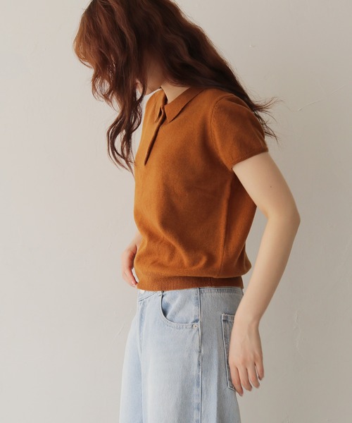 cheriella(シェリエラ)の「【cheriella】半袖ポロニットトップス SHORT SLEEVE POLO KNIT TOP(ポロシャツ・レディース・ブラウン/チャコールグレー/アイボリー・FREE)」の7枚目の写真