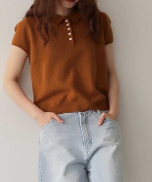 cheriella(シェリエラ)の「【cheriella】半袖ポロニットトップス SHORT SLEEVE POLO KNIT TOP(ポロシャツ・レディース・ブラウン/チャコールグレー/アイボリー・FREE)」の13枚目の写真