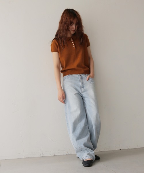 cheriella(シェリエラ)の「【cheriella】半袖ポロニットトップス SHORT SLEEVE POLO KNIT TOP(ポロシャツ・レディース・ブラウン/チャコールグレー/アイボリー・FREE)」の15枚目の写真