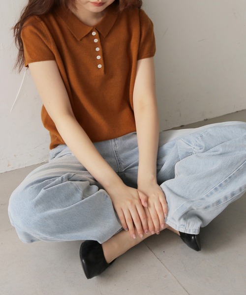 cheriella(シェリエラ)の「【cheriella】半袖ポロニットトップス SHORT SLEEVE POLO KNIT TOP(ポロシャツ・レディース・ブラウン/チャコールグレー/アイボリー・FREE)」の17枚目の写真
