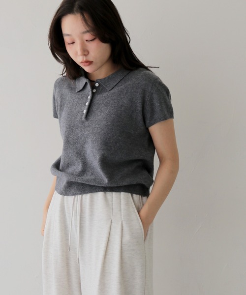 cheriella(シェリエラ)の「【cheriella】半袖ポロニットトップス SHORT SLEEVE POLO KNIT TOP(ポロシャツ・レディース・ブラウン/チャコールグレー/アイボリー・FREE)」の21枚目の写真