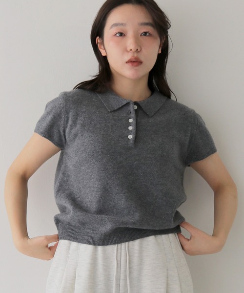 cheriella(シェリエラ)の「【cheriella】半袖ポロニットトップス SHORT SLEEVE POLO KNIT TOP(ポロシャツ・レディース・ブラウン/チャコールグレー/アイボリー・FREE)」の19枚目の写真