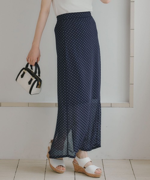 slattgir(スラットジール)の「高身長 シアードットロングスカート(トールサイズ)Essenave(スカート・レディース・ブラック/ネイビー・TM/TL/TLL/T3L)」の1枚目の写真