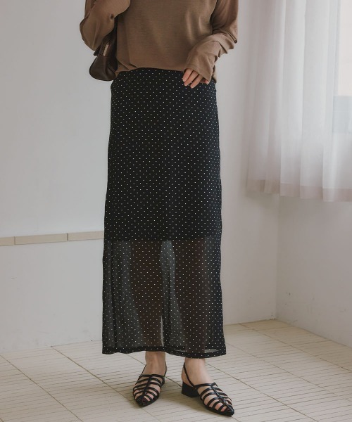 slattgir(スラットジール)の「高身長 シアードットロングスカート(トールサイズ)Essenave(スカート・レディース・ブラック/ネイビー・TM/TL/TLL/T3L)」の3枚目の写真