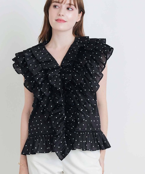 PICCIN PERLA（ピッチンペルラ）の「フリルドットブラウス（Tシャツ/カットソー・レディース・ブラック系その他/ホワイト系その他・M）」の2枚目の写真