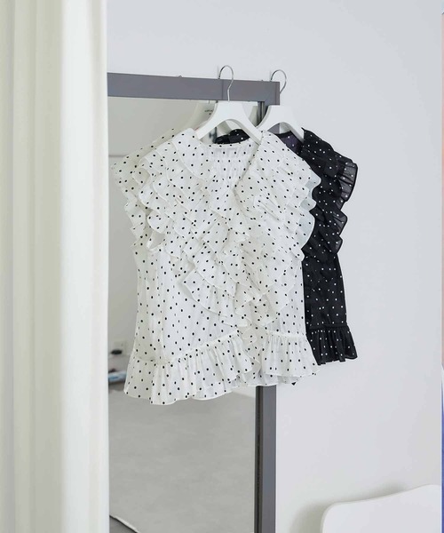 PICCIN PERLA（ピッチンペルラ）の「フリルドットブラウス（Tシャツ/カットソー・レディース・ブラック系その他/ホワイト系その他・M）」の4枚目の写真