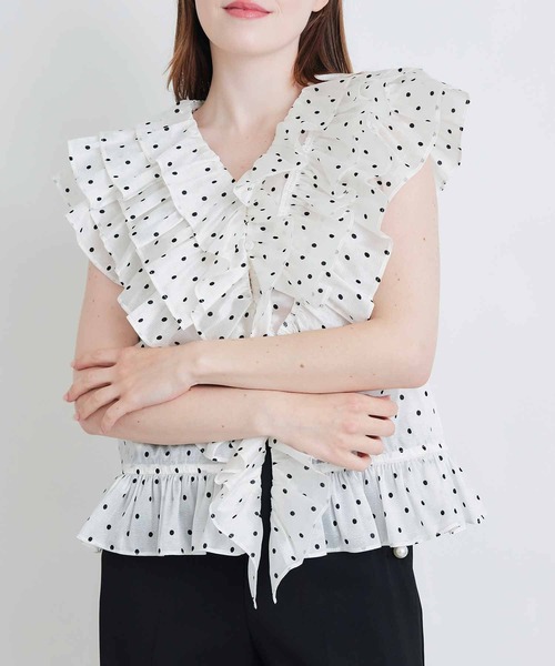 PICCIN PERLA（ピッチンペルラ）の「フリルドットブラウス（Tシャツ/カットソー・レディース・ブラック系その他/ホワイト系その他・M）」の14枚目の写真