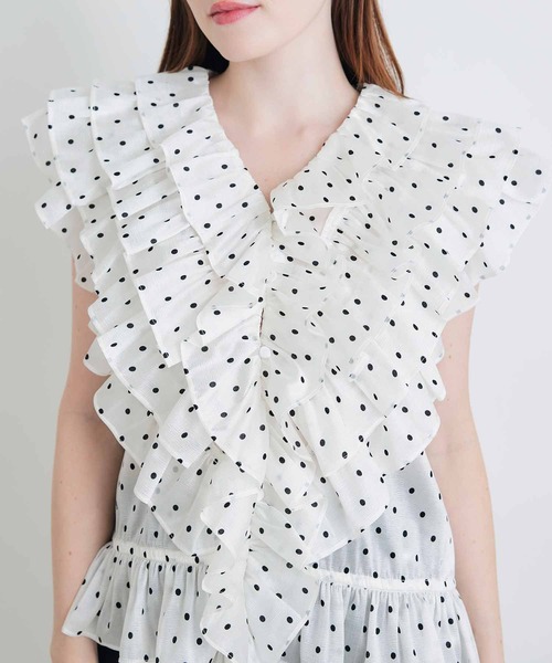 PICCIN PERLA（ピッチンペルラ）の「フリルドットブラウス（Tシャツ/カットソー・レディース・ブラック系その他/ホワイト系その他・M）」の5枚目の写真