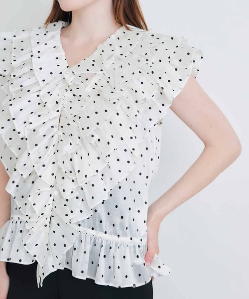 PICCIN PERLA（ピッチンペルラ）の「フリルドットブラウス（Tシャツ/カットソー・レディース・ブラック系その他/ホワイト系その他・M）」の6枚目の写真