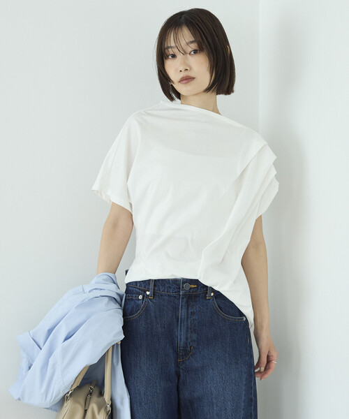 Firsthand(ファーストハンド)の「Firsthand/ファーストハンド オーガニックコットン アシンメトリー ドレープ トップス(Tシャツ/カットソー・レディース・チャコールグレー/ブラック/ホワイト・FREE)」の14枚目の写真