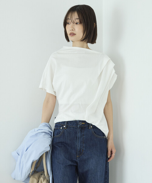 Firsthand(ファーストハンド)の「Firsthand/ファーストハンド オーガニックコットン アシンメトリー ドレープ トップス(Tシャツ/カットソー・レディース・チャコールグレー/ブラック/ホワイト・FREE)」の15枚目の写真
