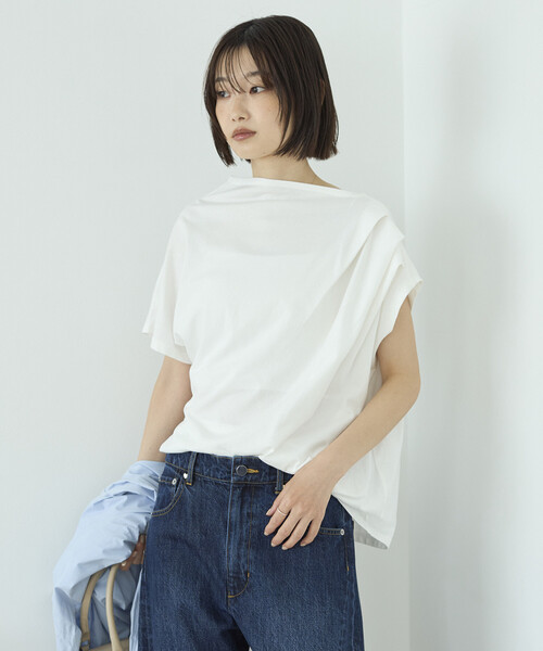Firsthand(ファーストハンド)の「Firsthand/ファーストハンド オーガニックコットン アシンメトリー ドレープ トップス(Tシャツ/カットソー・レディース・チャコールグレー/ブラック/ホワイト・FREE)」の16枚目の写真