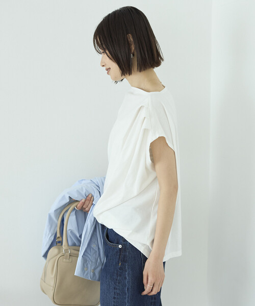 Firsthand(ファーストハンド)の「Firsthand/ファーストハンド オーガニックコットン アシンメトリー ドレープ トップス(Tシャツ/カットソー・レディース・チャコールグレー/ブラック/ホワイト・FREE)」の17枚目の写真