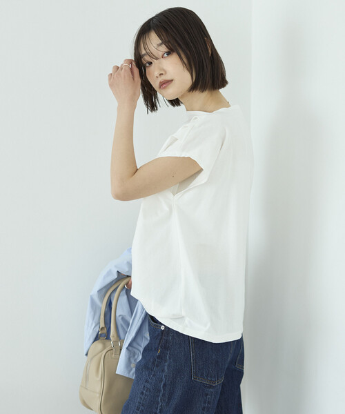 Firsthand(ファーストハンド)の「Firsthand/ファーストハンド オーガニックコットン アシンメトリー ドレープ トップス(Tシャツ/カットソー・レディース・チャコールグレー/ブラック/ホワイト・FREE)」の18枚目の写真