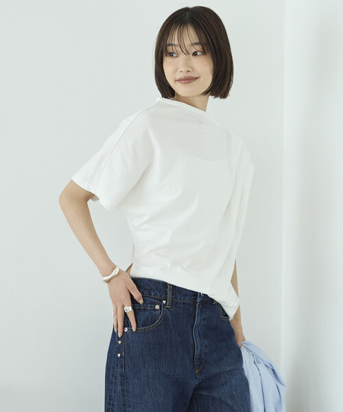 Firsthand(ファーストハンド)の「Firsthand/ファーストハンド オーガニックコットン アシンメトリー ドレープ トップス(Tシャツ/カットソー・レディース・チャコールグレー/ブラック/ホワイト・FREE)」の20枚目の写真