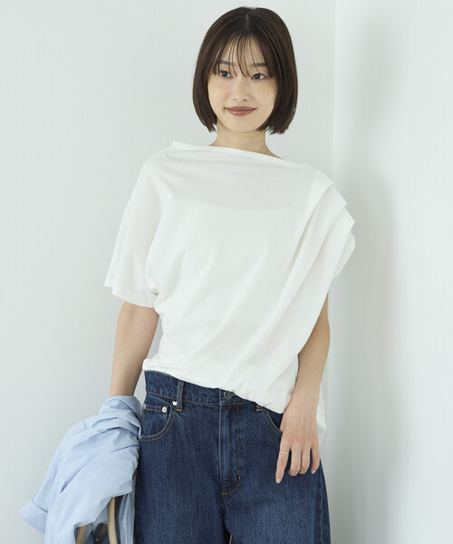 Firsthand(ファーストハンド)の「Firsthand/ファーストハンド オーガニックコットン アシンメトリー ドレープ トップス(Tシャツ/カットソー・レディース・チャコールグレー/ブラック/ホワイト・FREE)」の21枚目の写真