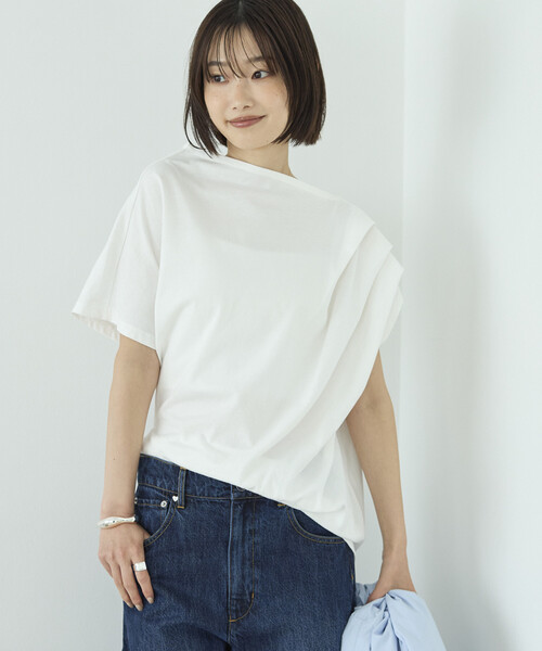 Firsthand(ファーストハンド)の「Firsthand/ファーストハンド オーガニックコットン アシンメトリー ドレープ トップス(Tシャツ/カットソー・レディース・チャコールグレー/ブラック/ホワイト・FREE)」の22枚目の写真