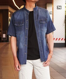 NICOLE selection（ニコルセレクション）の「5.3オンスストレッチデニム半袖シャツ（シャツ/ブラウス）」