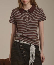 hazyl | gather polo T-shirt / ギャザーポロTシャツ(Tシャツ/カットソー)